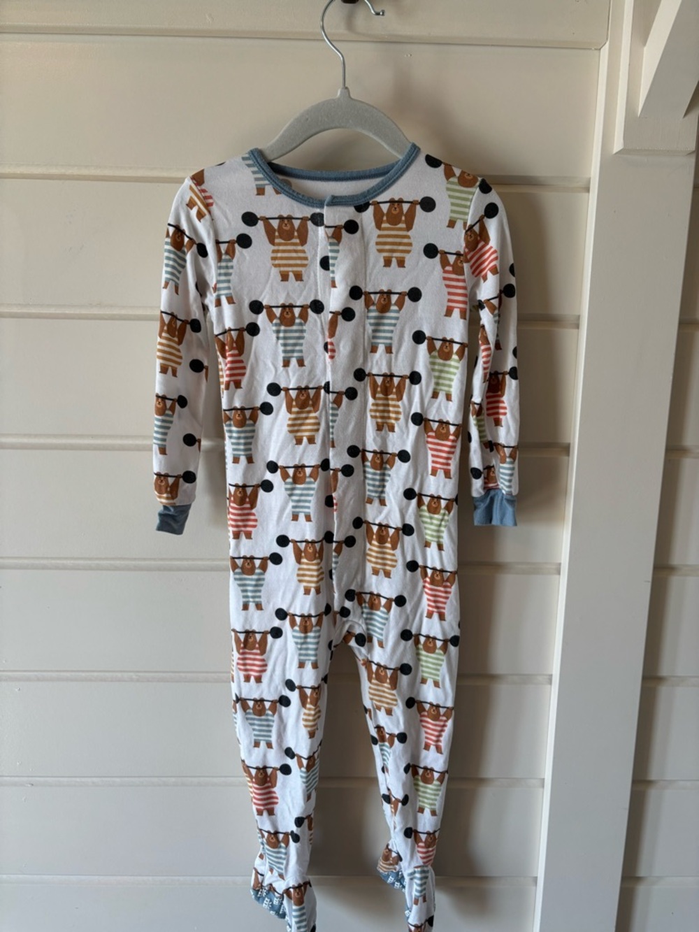 Magnetic Me Modal Footed Pajamas with Multi-Color Bear Weightlifters
